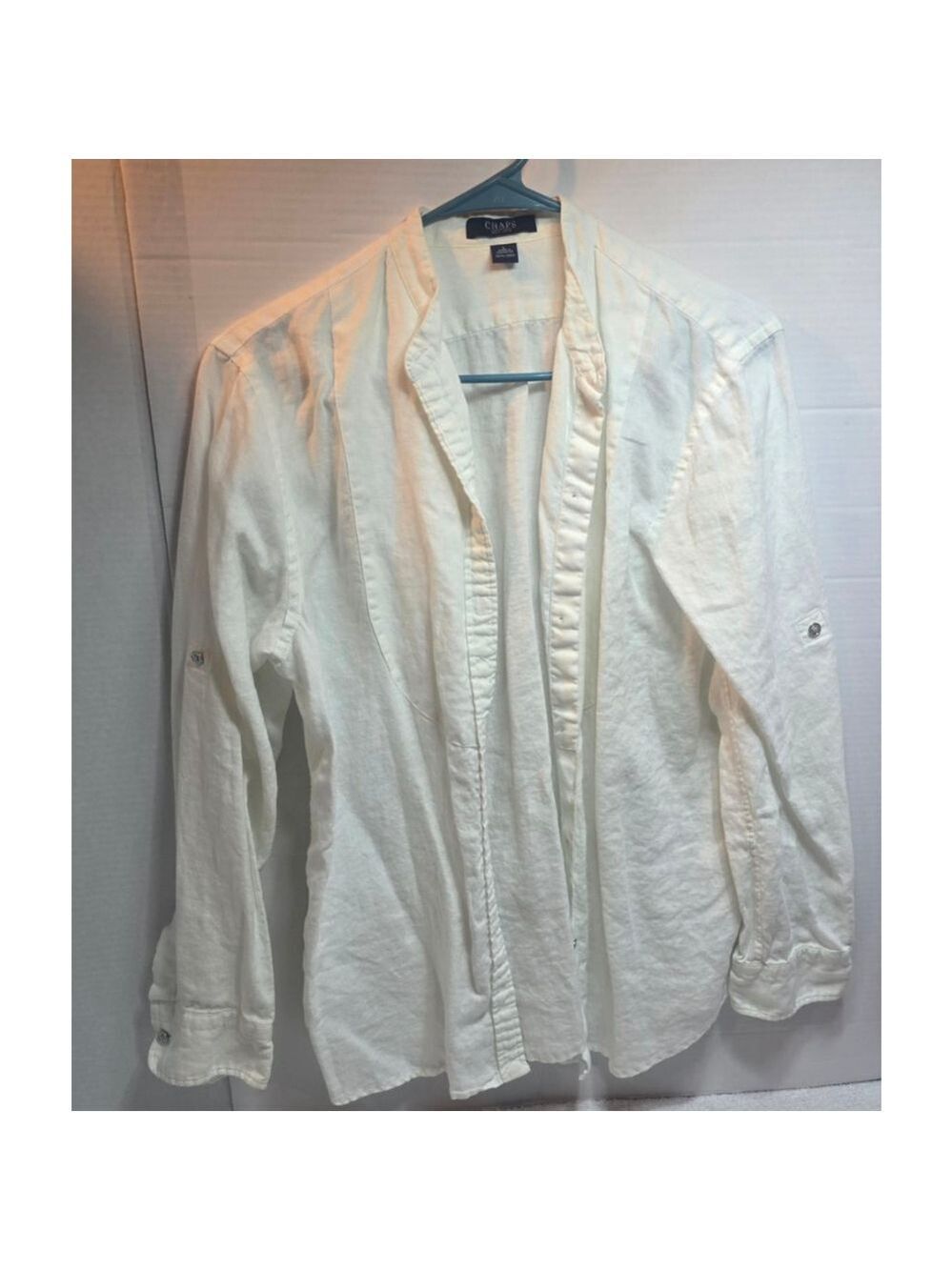 Women's Chaps White Linen Button Down Shirt L